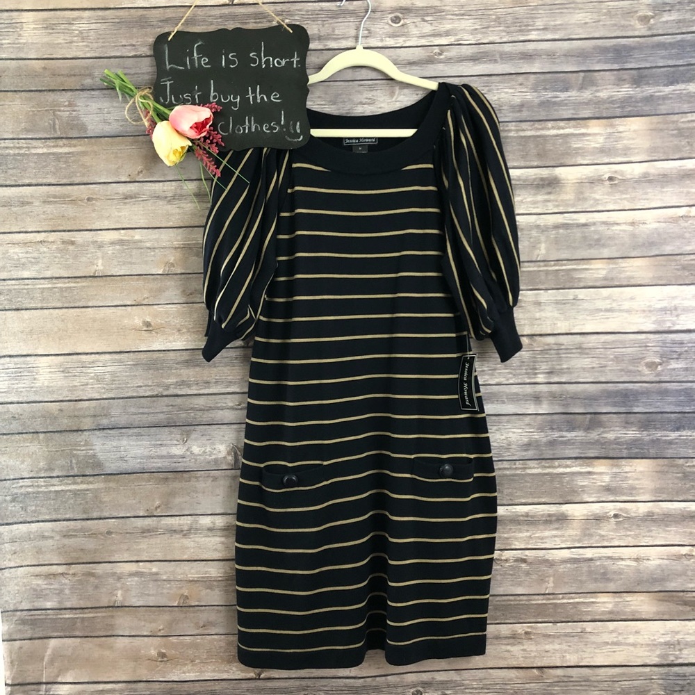 Jessica Howard Black with Gold Stripe Midi Dress
